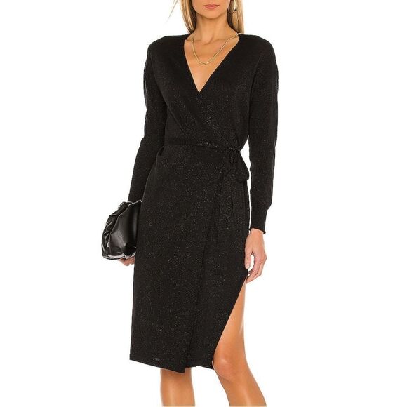 Lovers and Friends Azita Sweater Dress Sparkle Knit Wrap in Black - Picture 2 of 7